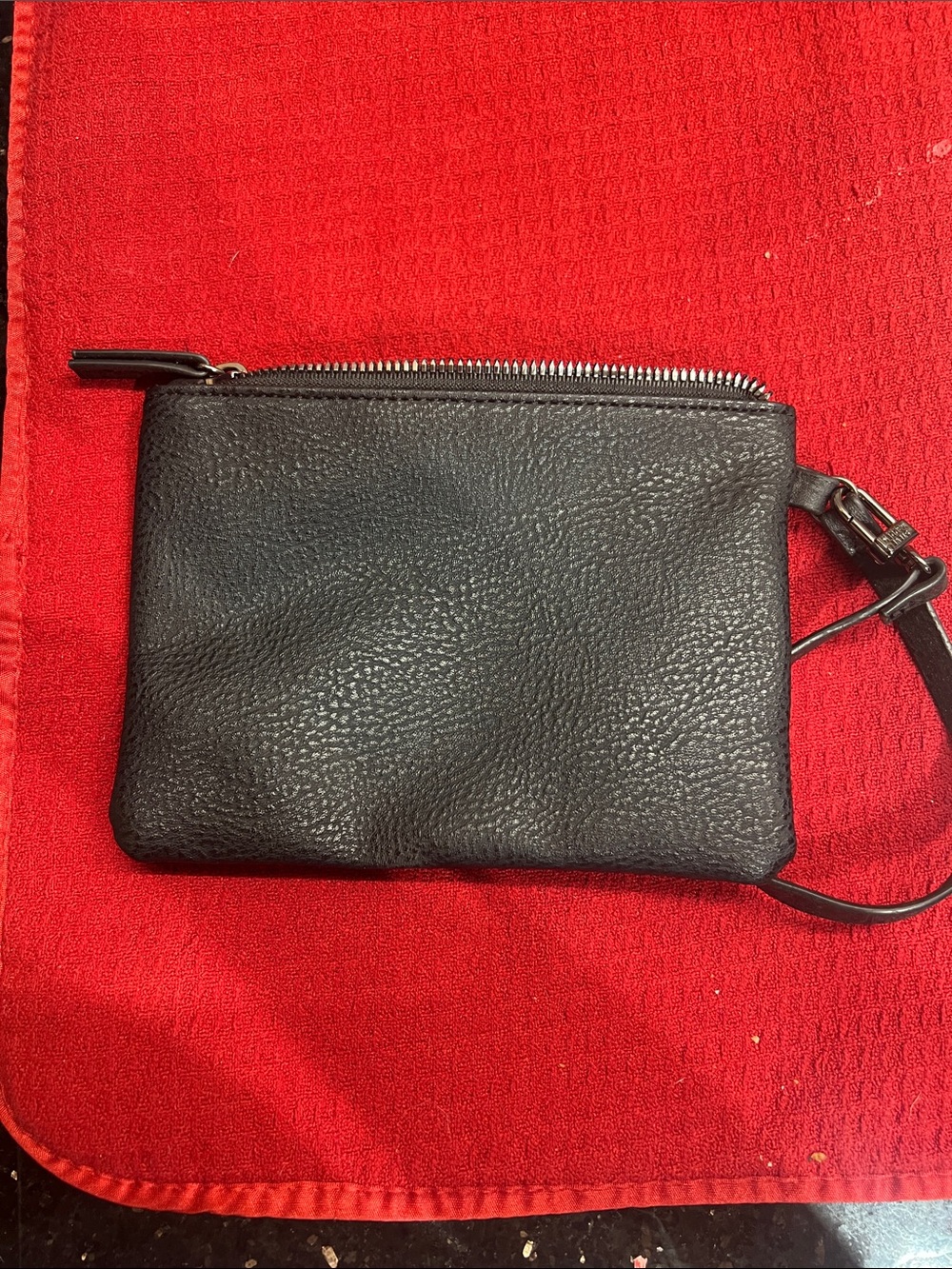 Steve Madden Black Pebbled Leather Wrist Strap Pouch